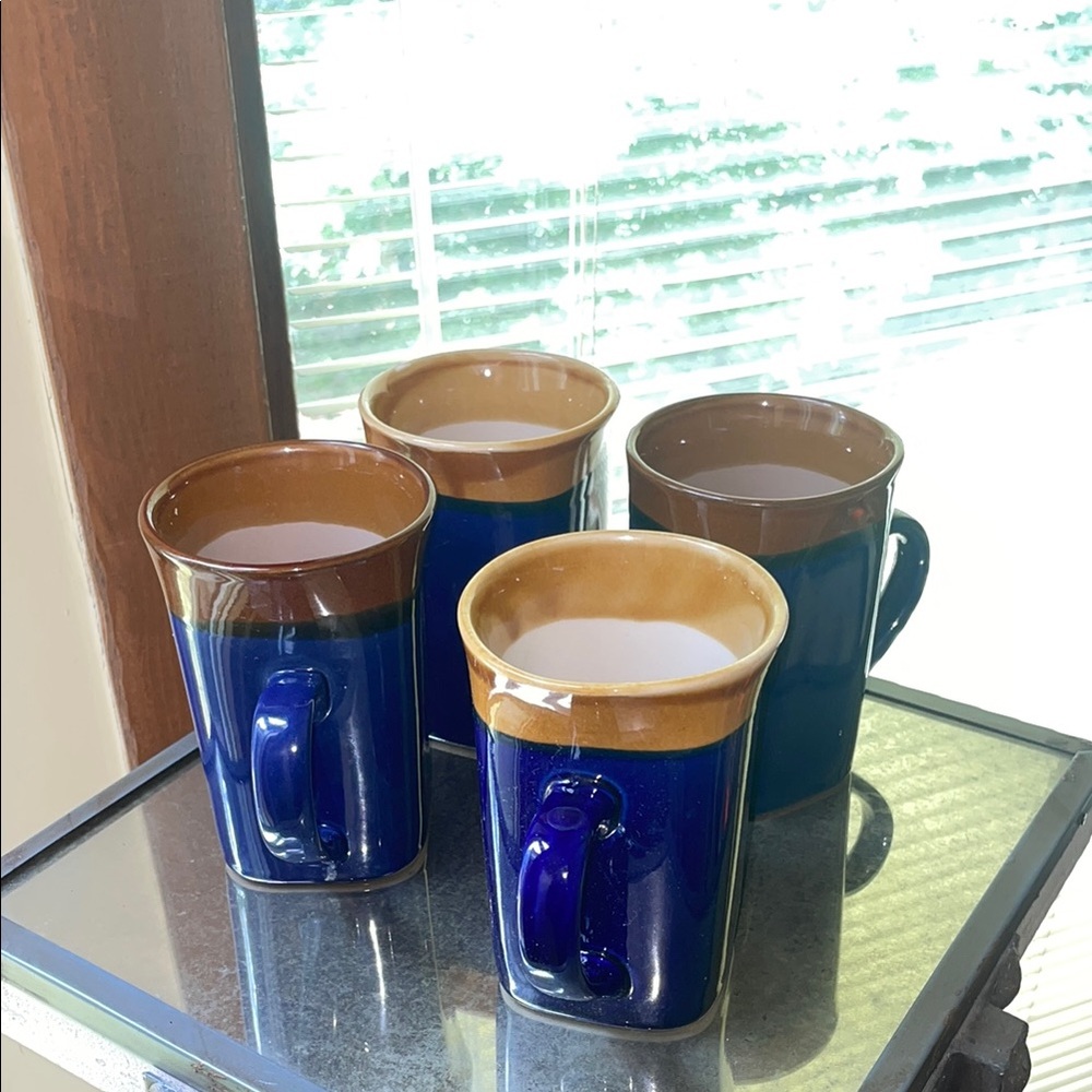 Blue and Brown Royal Norfolk Mugs 14oz 4pc Two Tone Stoneware Mugs